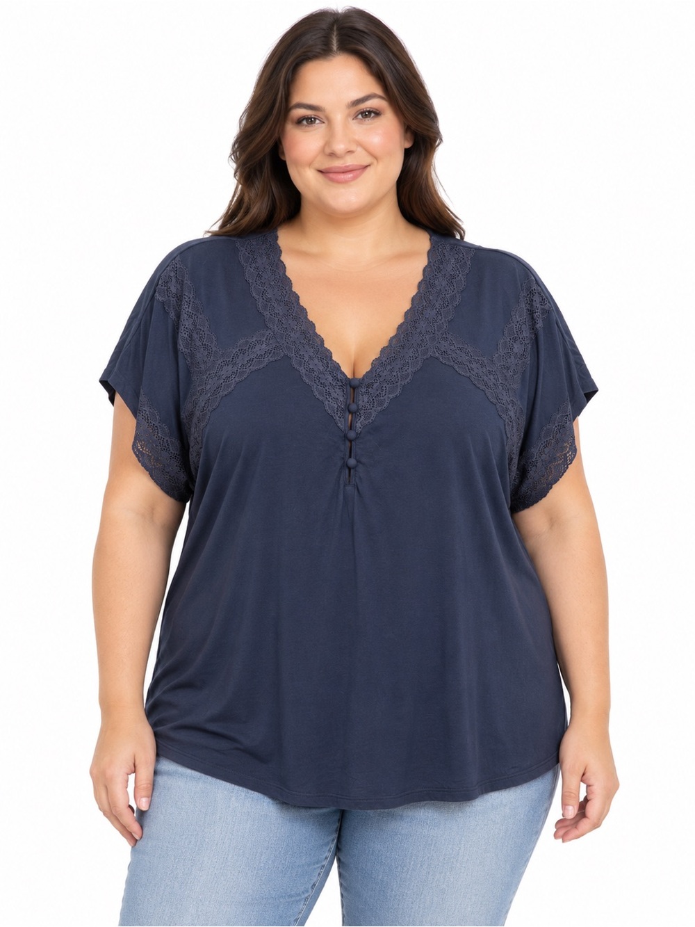 torrid Black Lace-Trim V-Neck Blouse